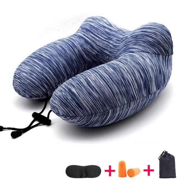 Coussin de Voyage Gonflable en U - Bleu