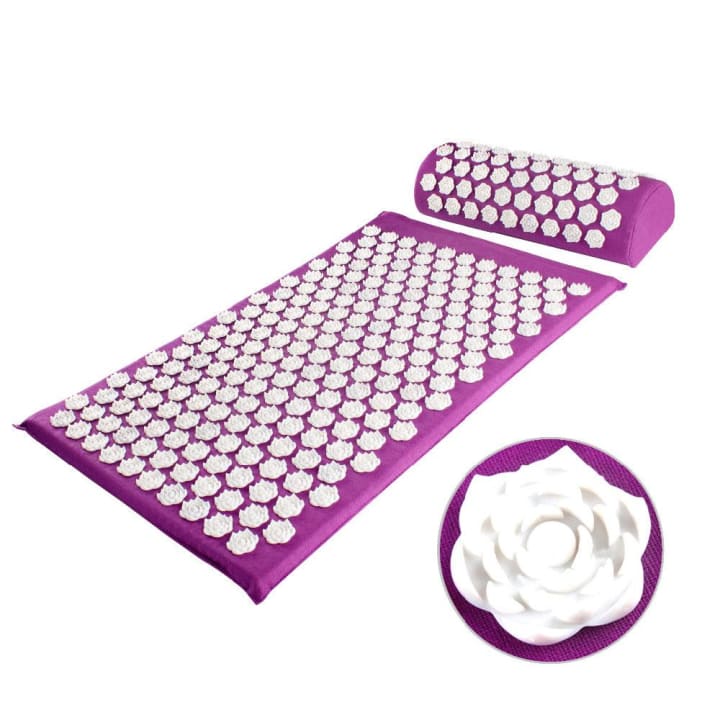 Tapis d'acupression fleur de lotus anti douleurs, coussin et détail fleur