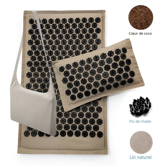Kit tapis d’acupression avec coussin premium Cervi-Care™ - Beige - Noir