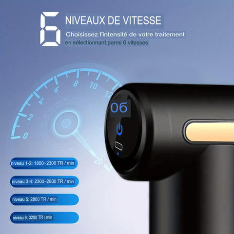 Ecran LCD du Pistolet de Massage Mini montrant les 6 vitesses.